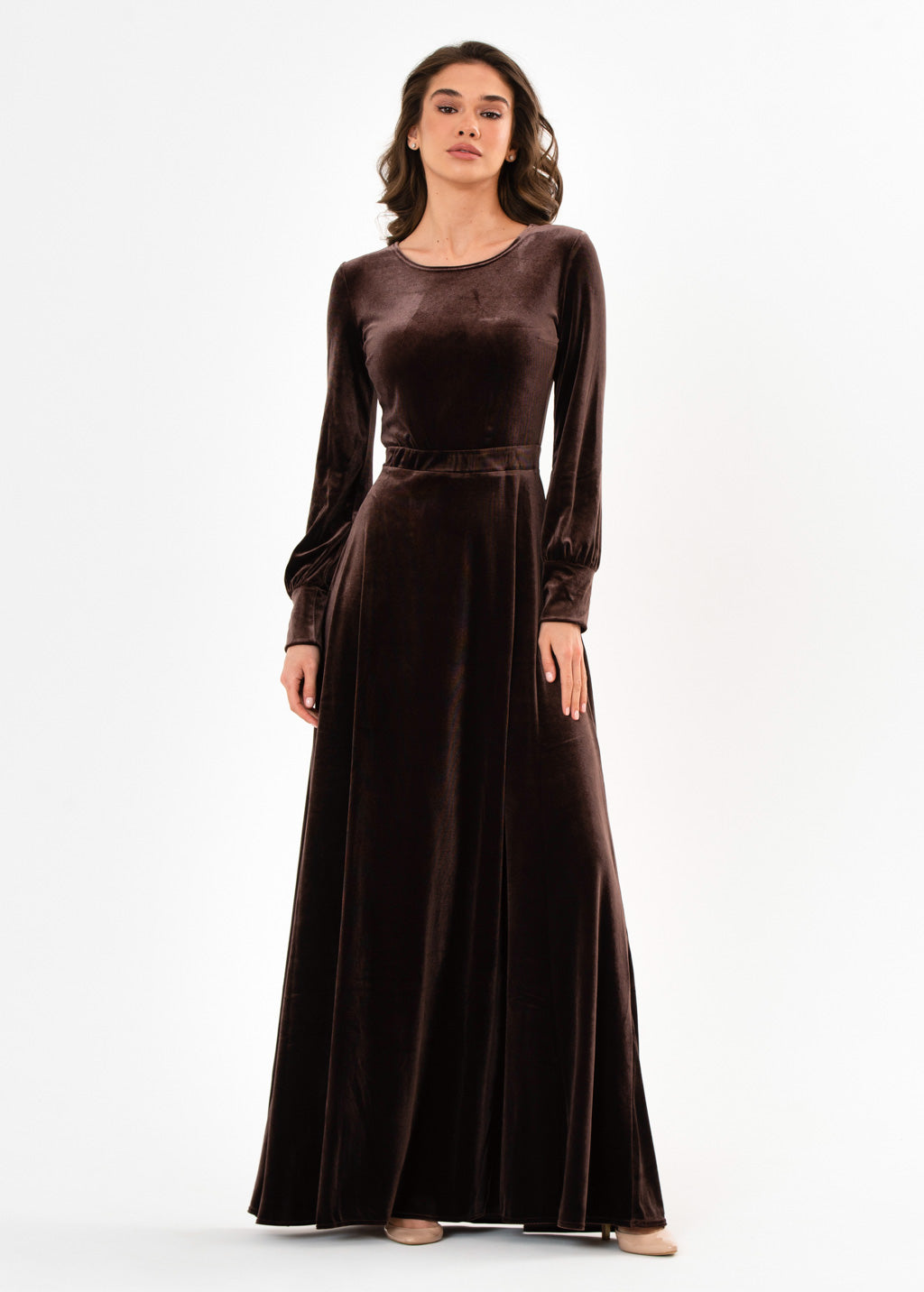 Chocolate brown velvet long dress