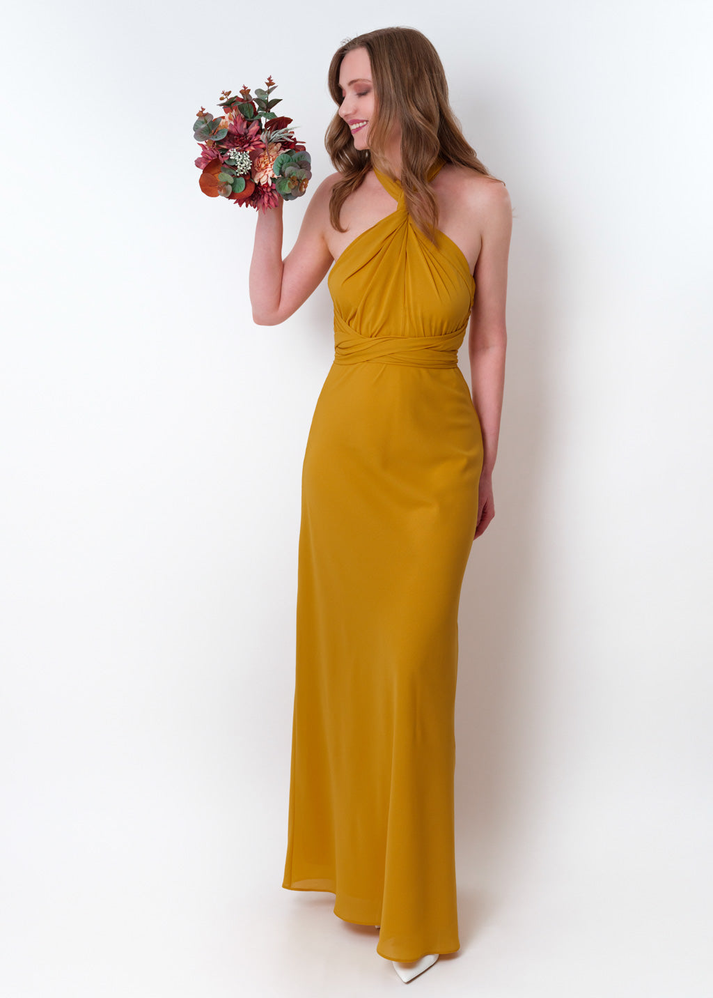 Gold chiffon infinity long dress