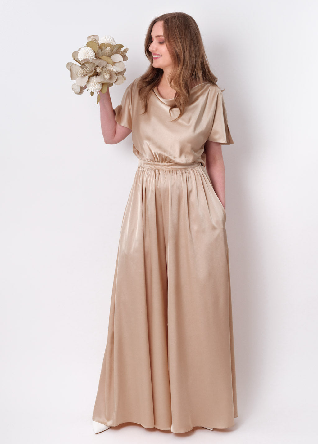 Champagne gold silk jumpsuit