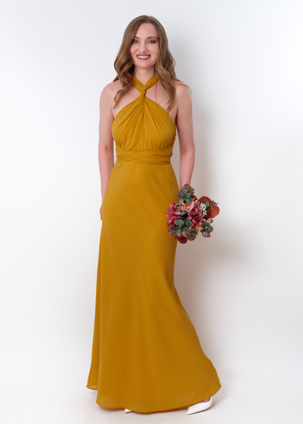 Gold chiffon infinity long dress
