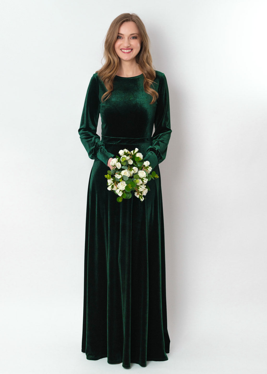 Emerald green velvet long dress