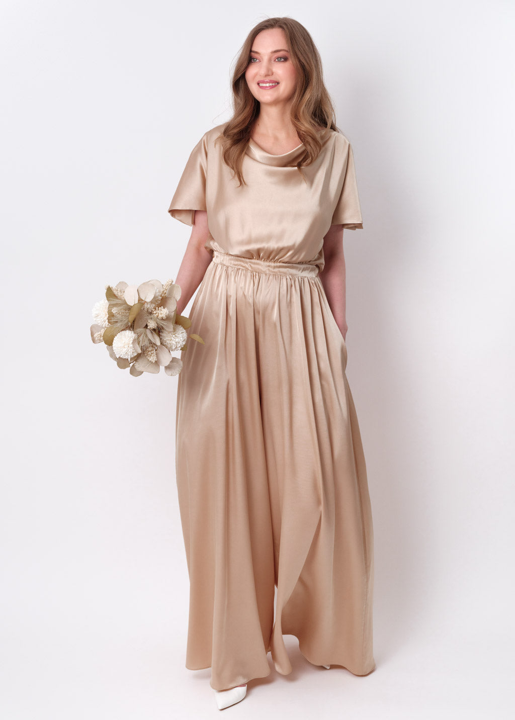 Champagne gold silk jumpsuit
