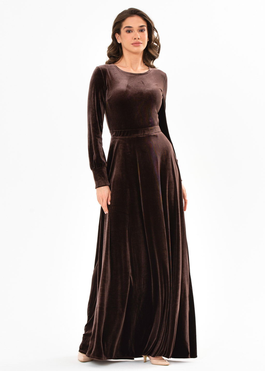Chocolate brown velvet long dress