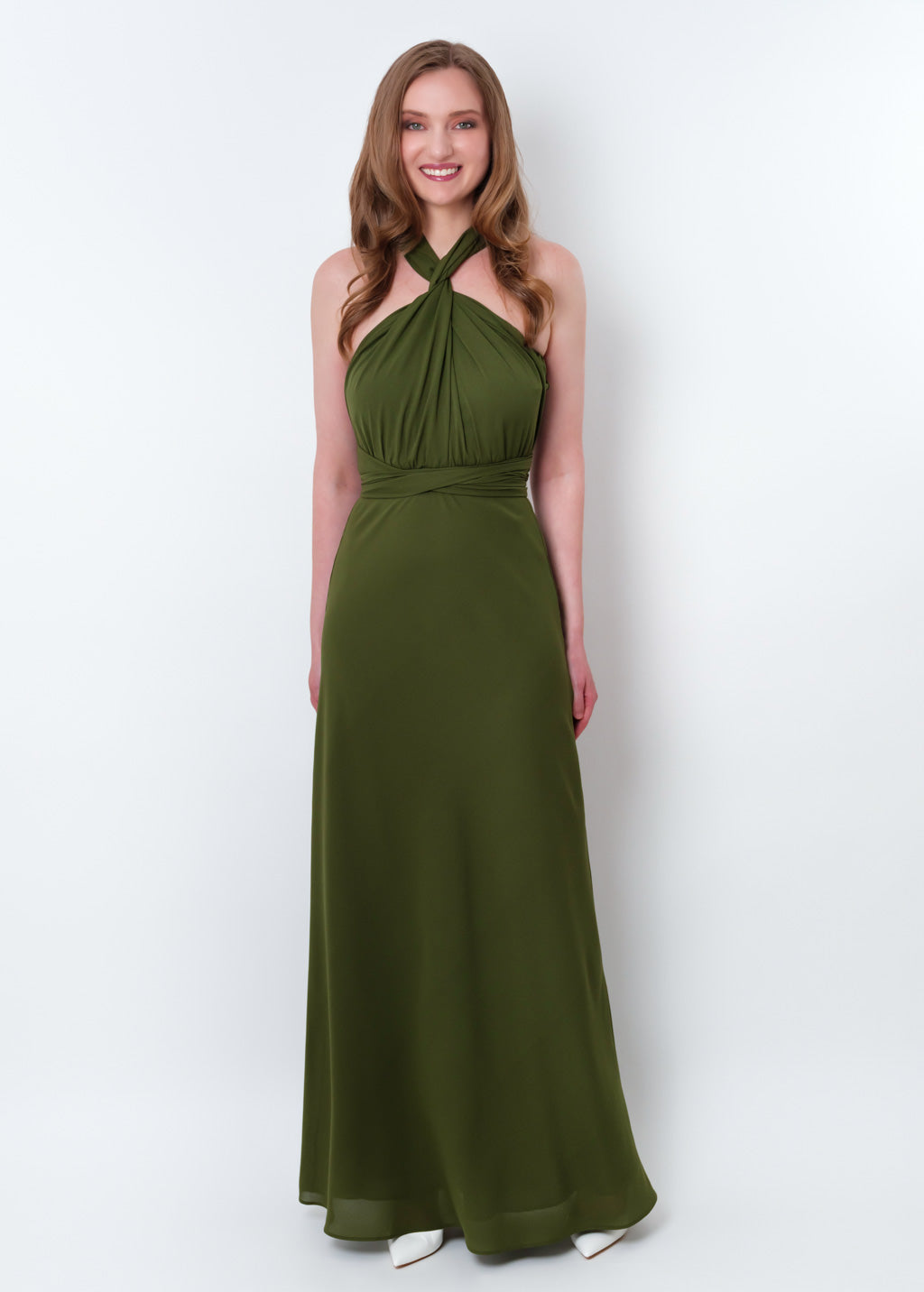 Olive green chiffon infinity long dress