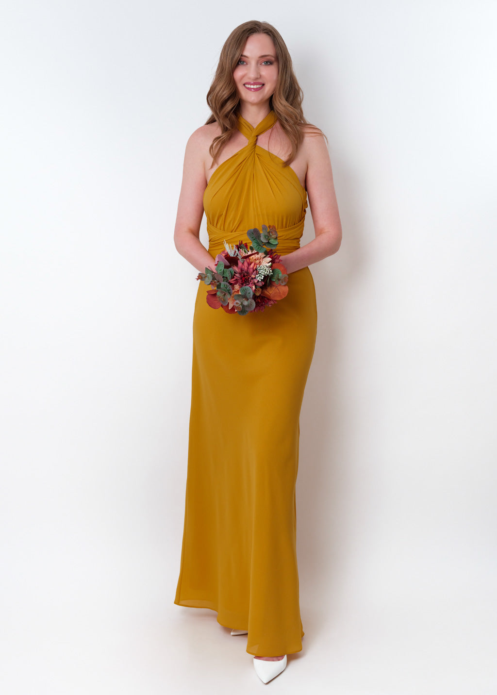 Gold chiffon infinity long dress