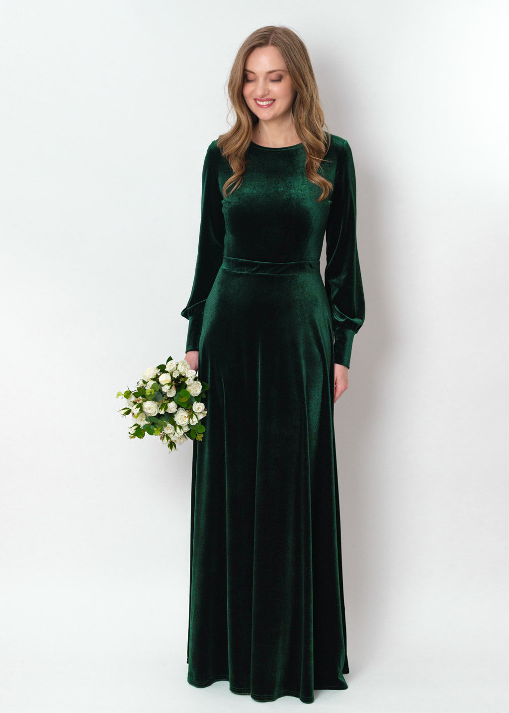Emerald green velvet long dress
