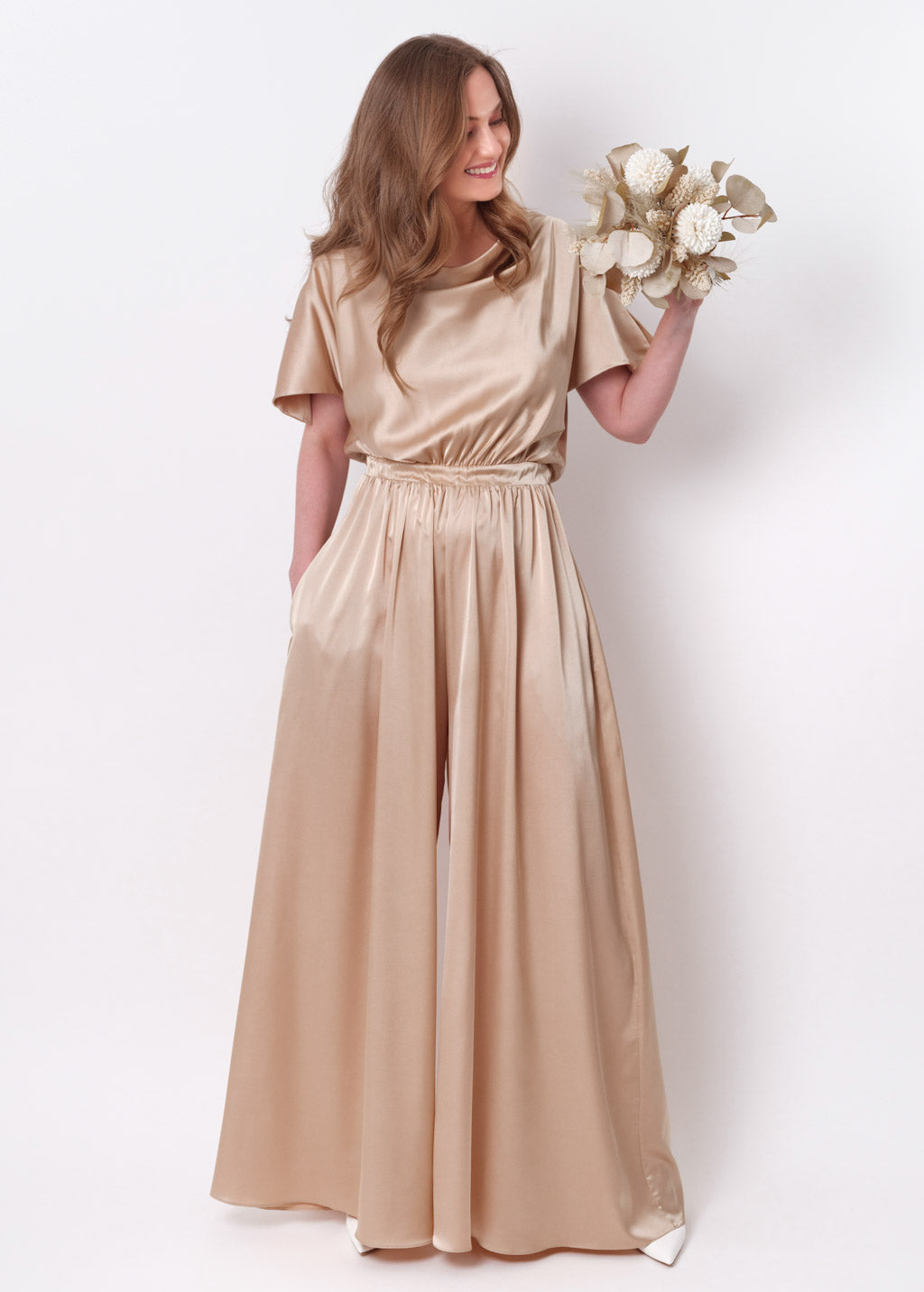 Champagne gold silk jumpsuit