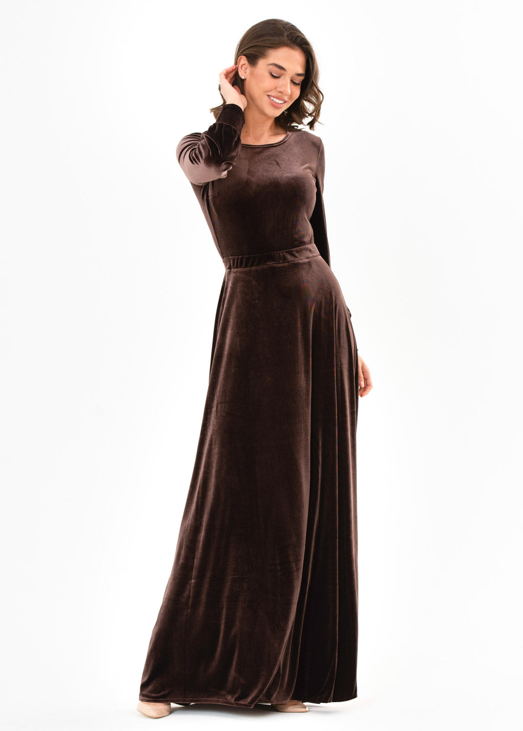 Chocolate brown velvet long dress