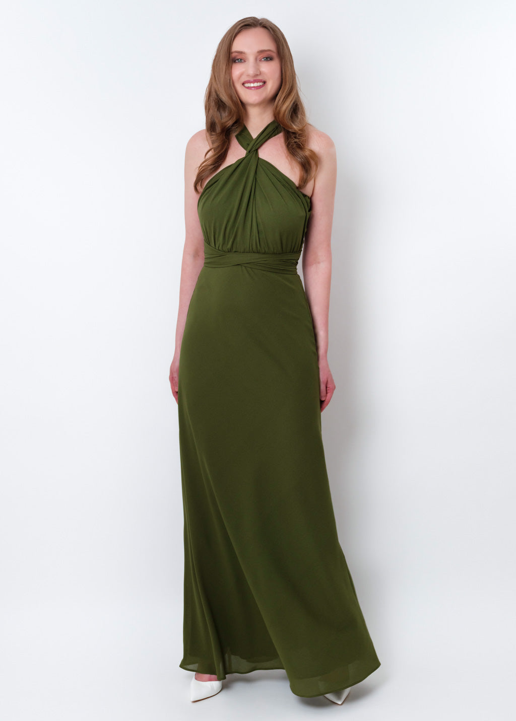 Olive green chiffon infinity long dress