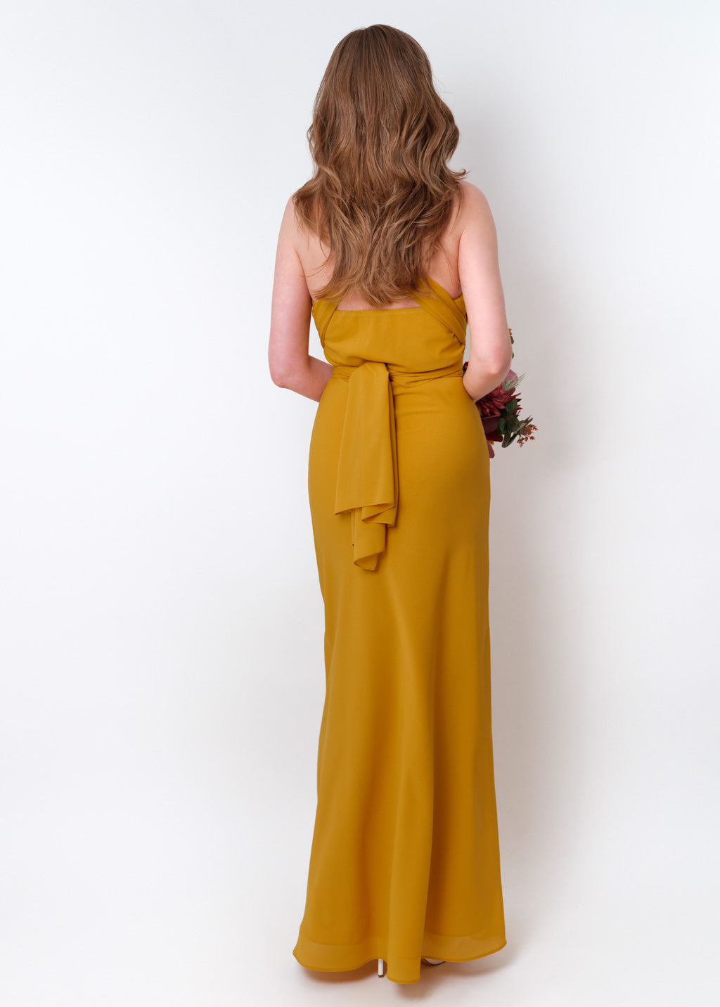 Gold chiffon infinity long dress