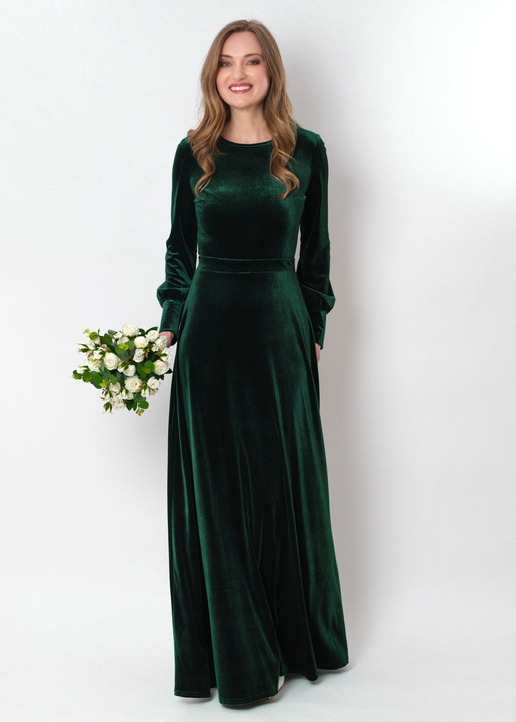 Emerald green velvet long dress