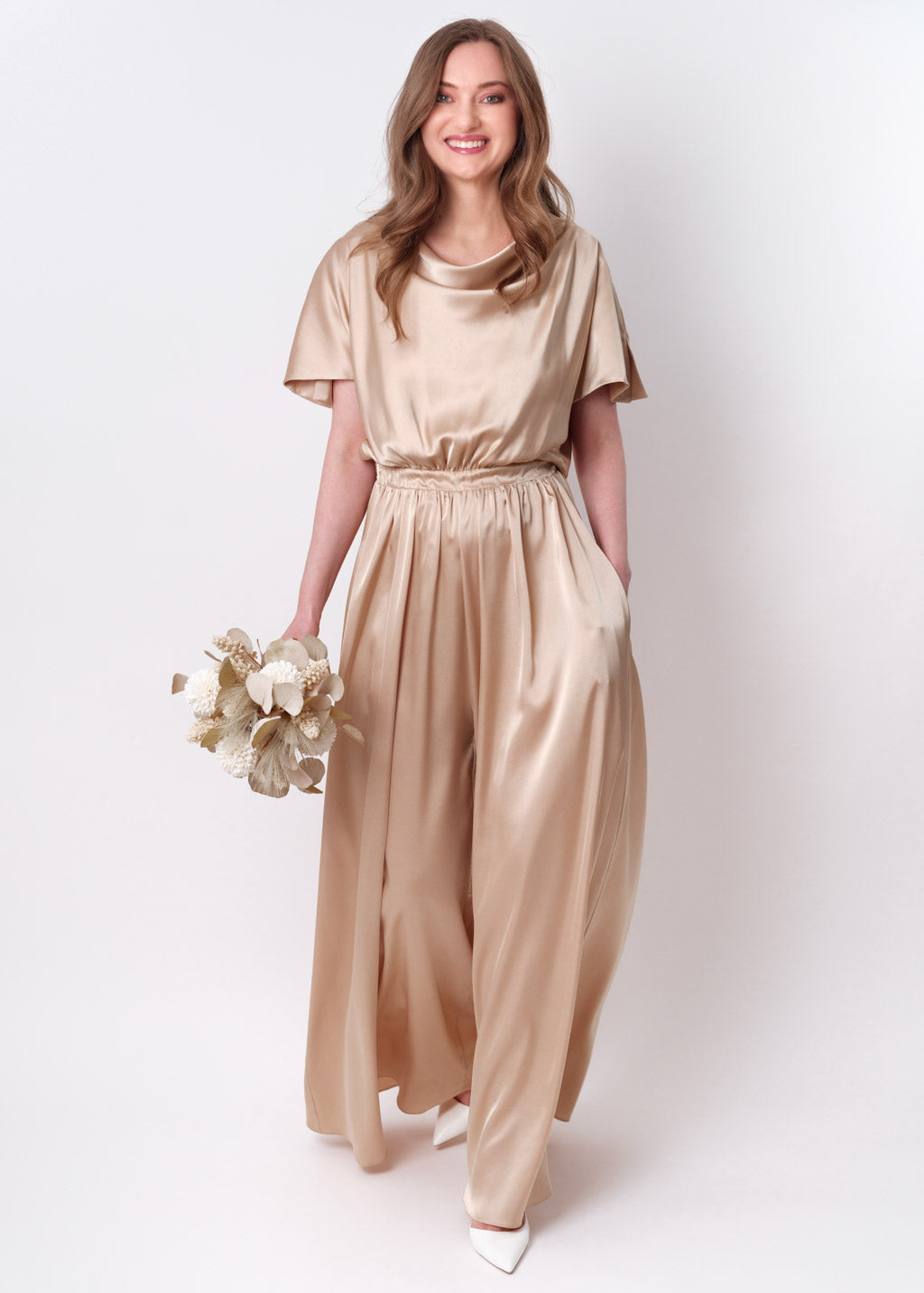 Champagne gold silk jumpsuit