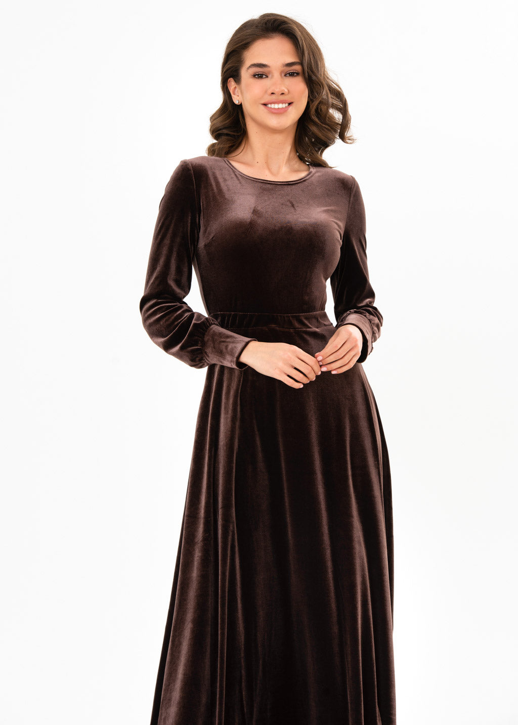 Chocolate brown velvet long dress
