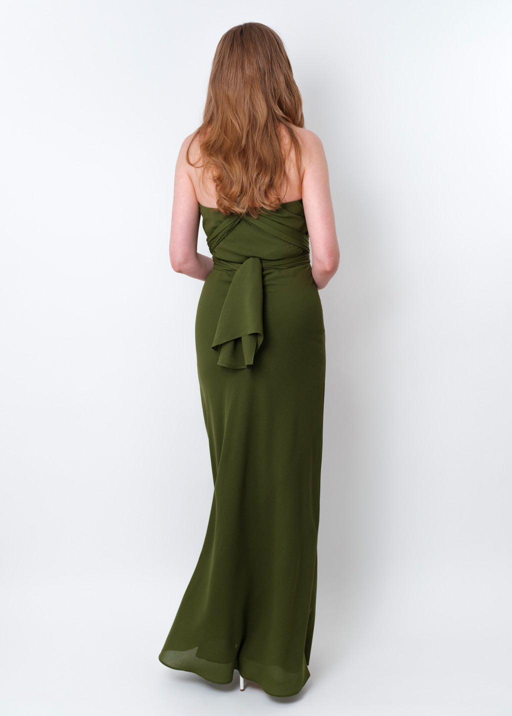 Olive green chiffon infinity long dress