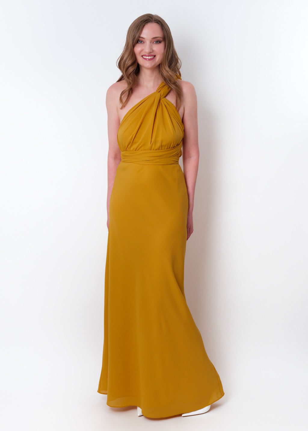 Gold chiffon infinity long dress