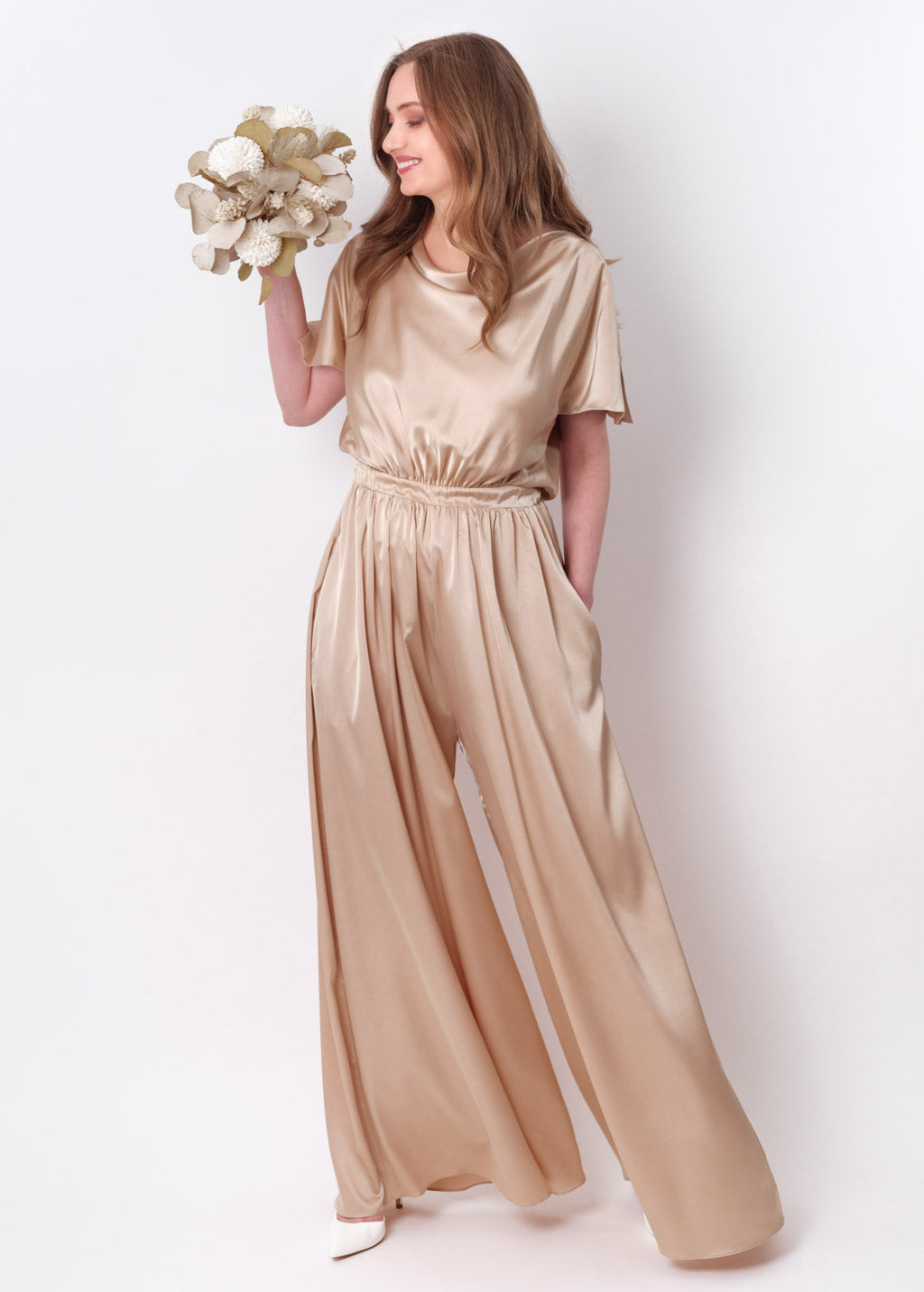 Champagne gold silk jumpsuit
