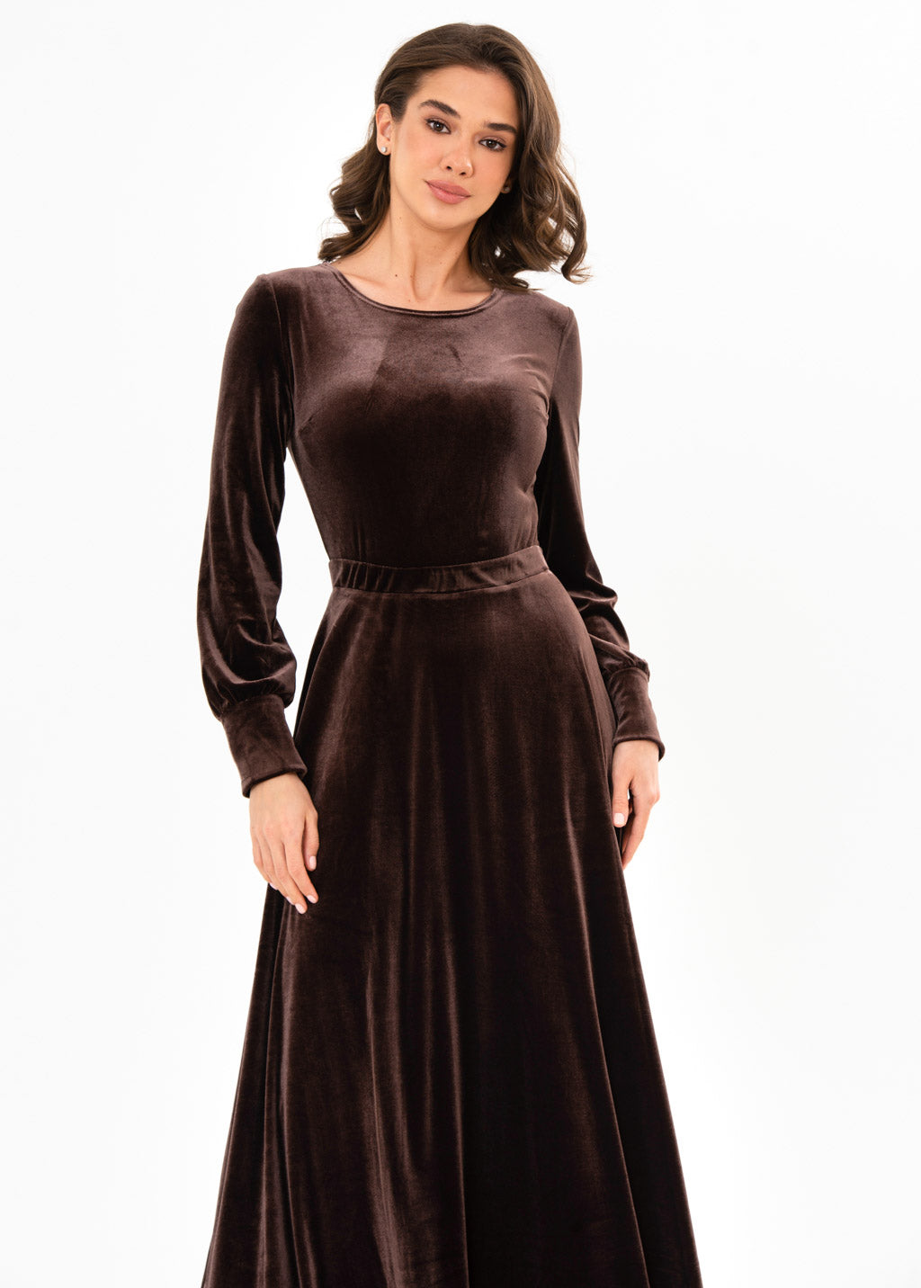 Chocolate brown velvet long dress
