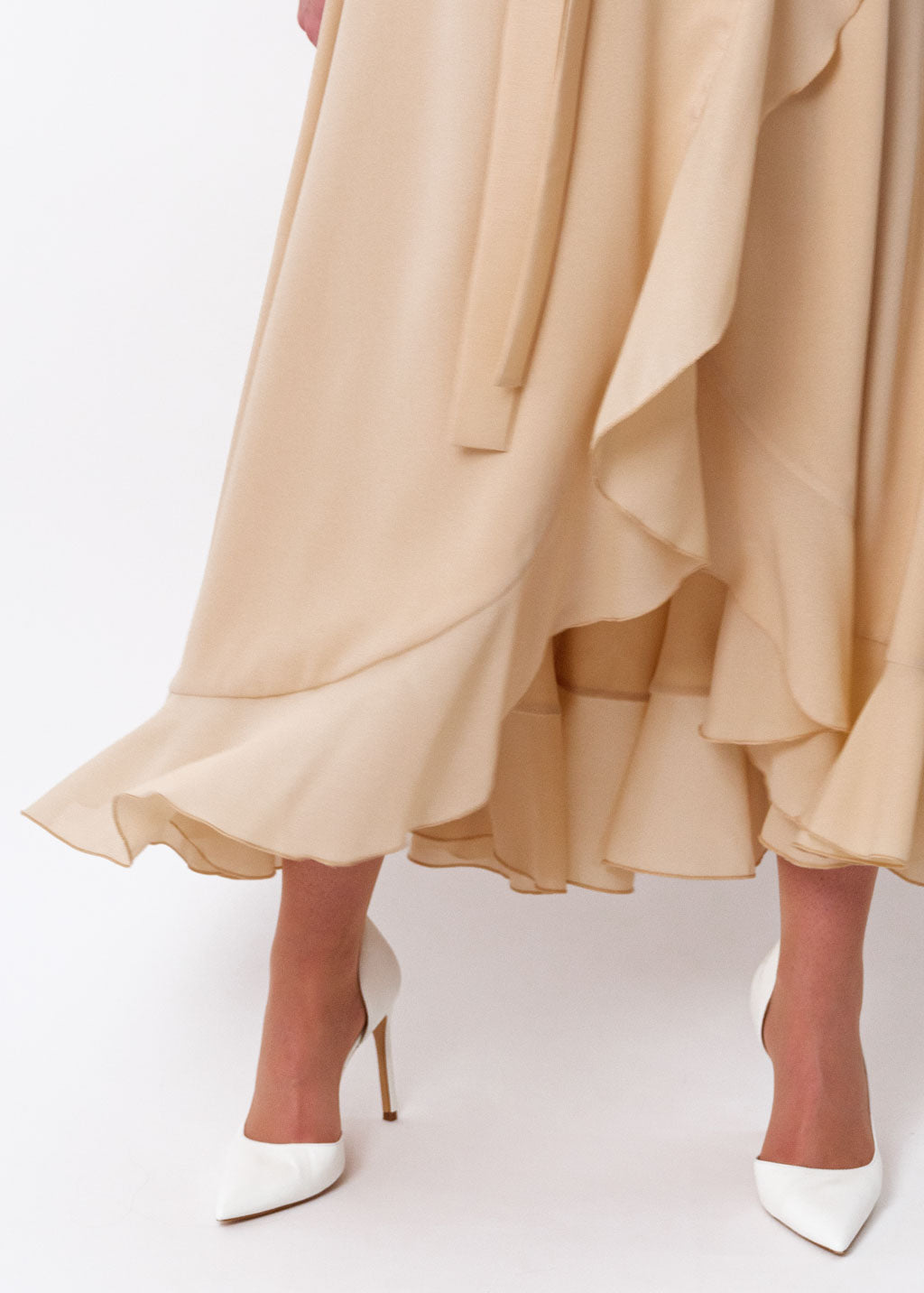 Champagne beige chiffon wrap dress