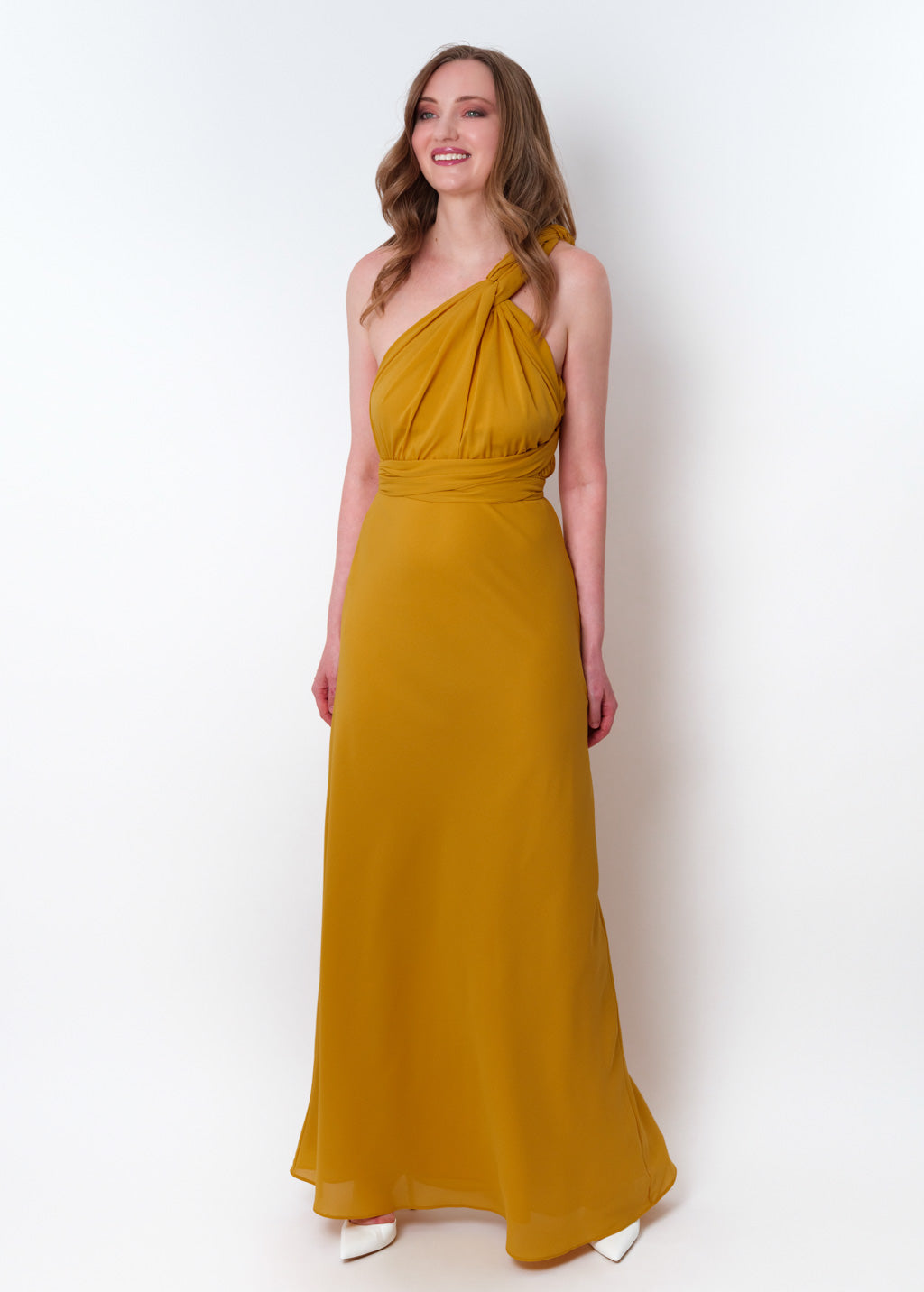 Gold chiffon infinity long dress