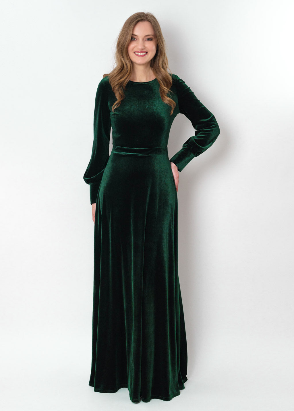 Emerald green velvet long dress