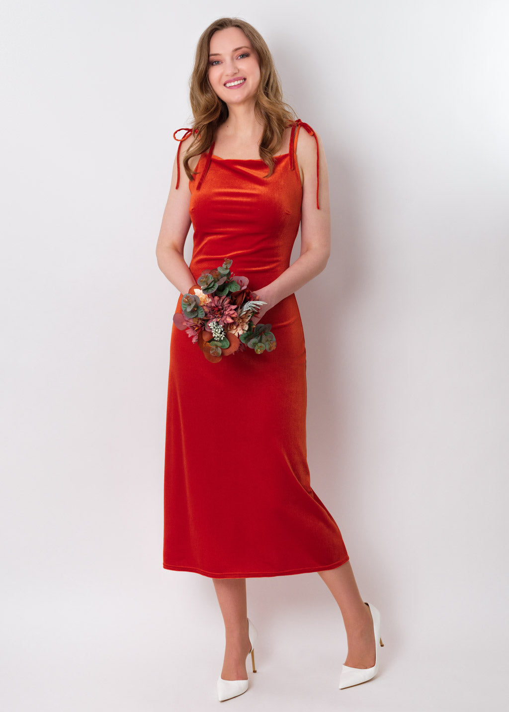 Rust orange slip velvet bodycon dress