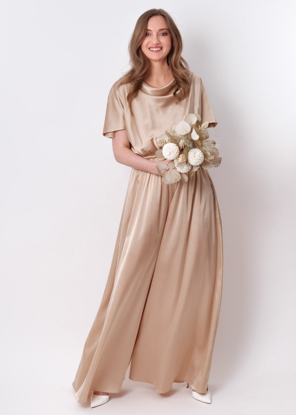 Champagne gold silk jumpsuit