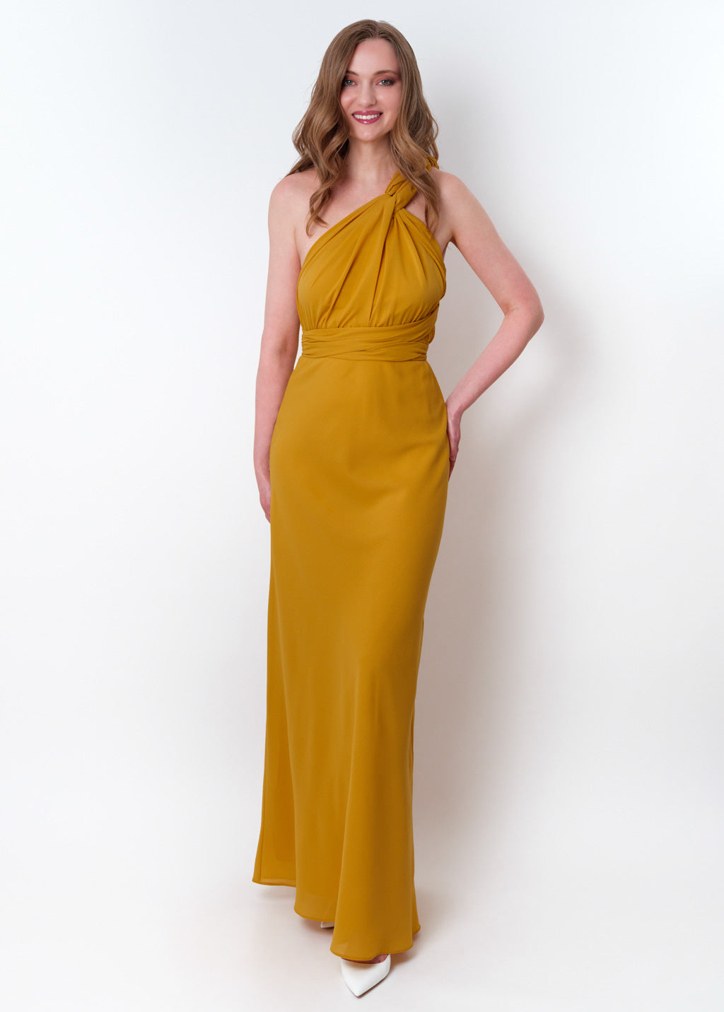Gold chiffon infinity long dress
