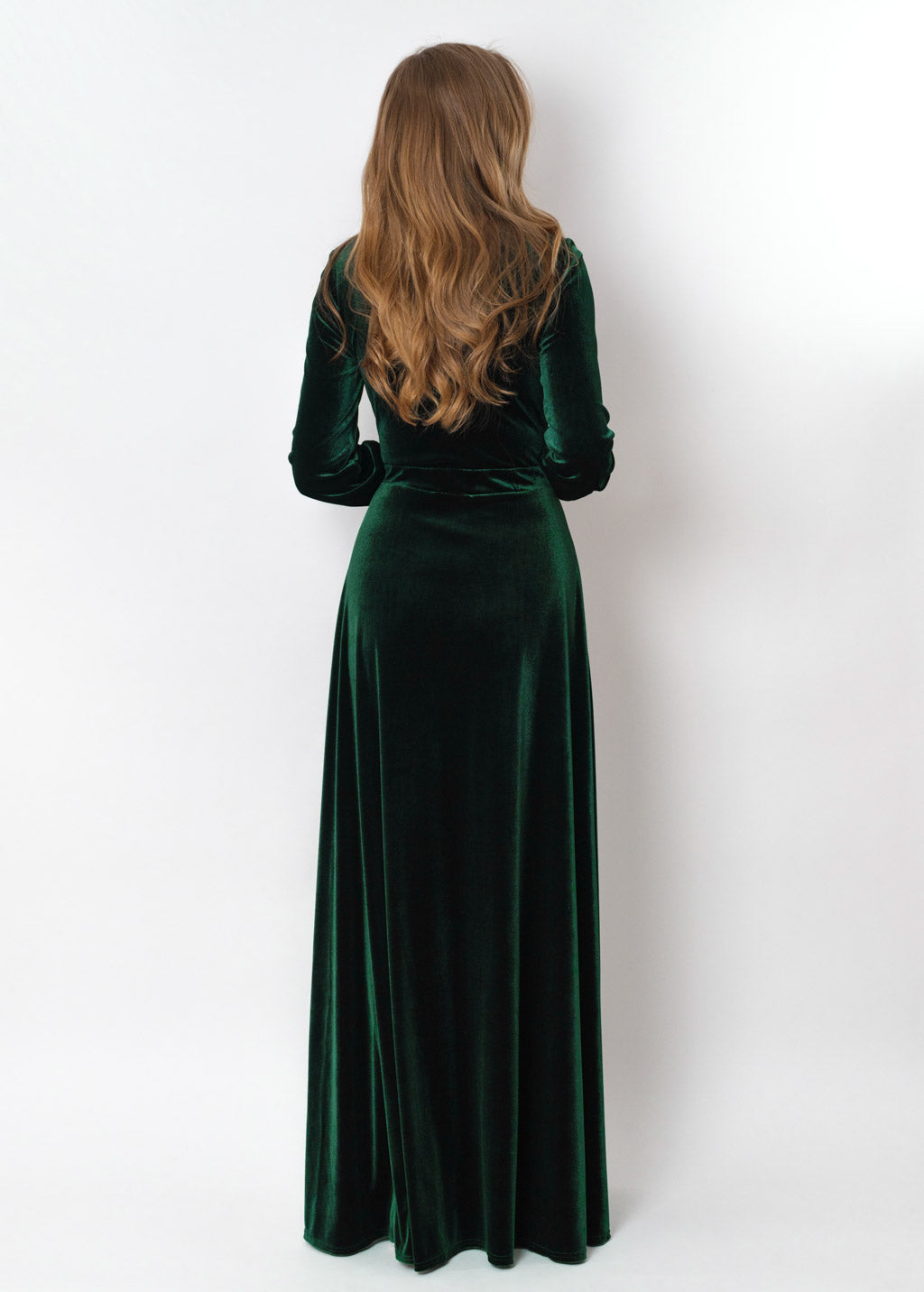 Emerald green velvet long dress