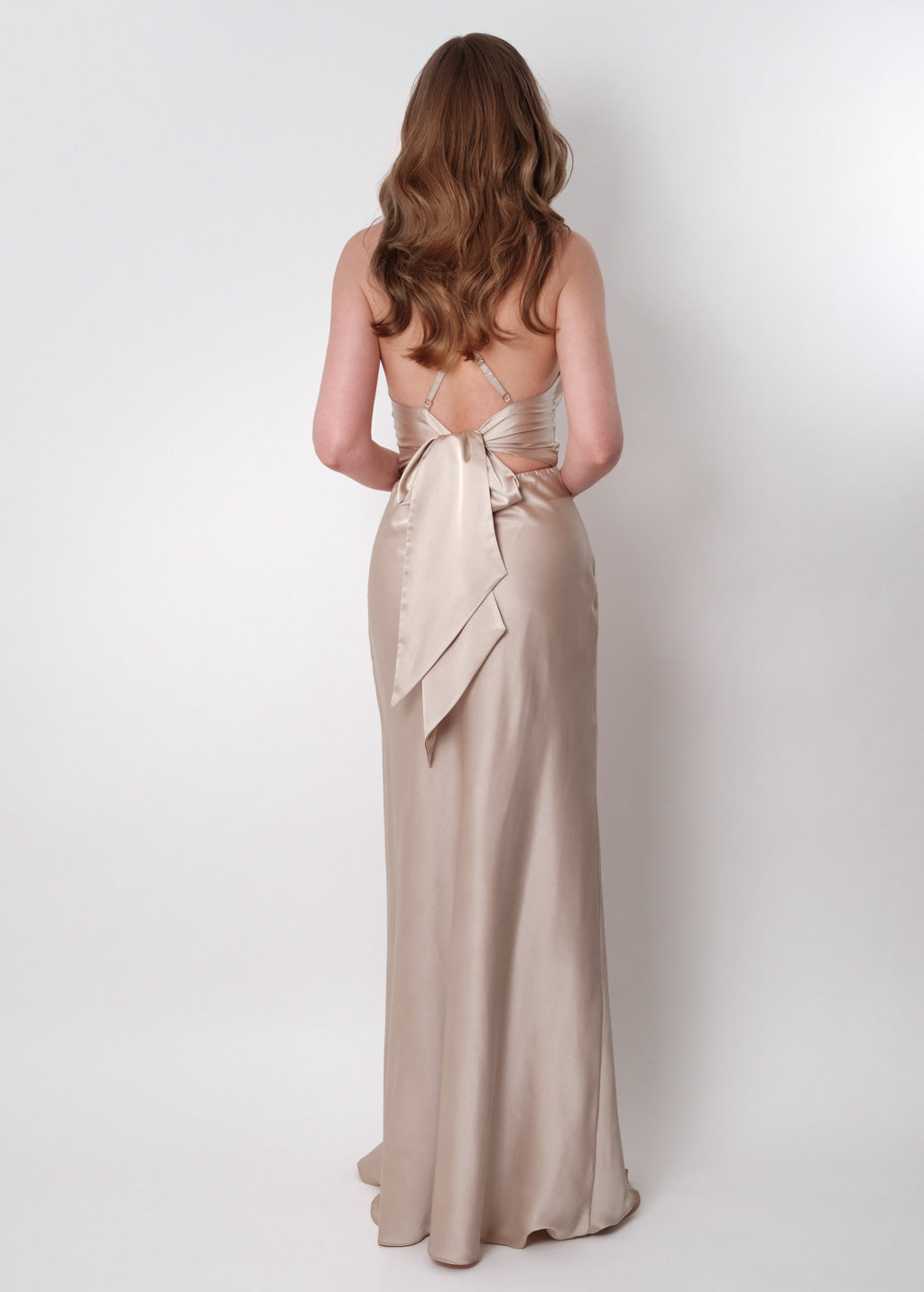Champagne beige silk slip slit dress