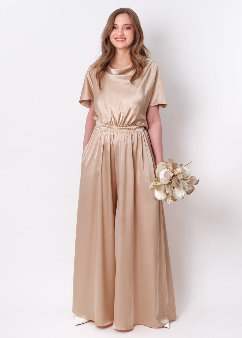 Champagne gold silk jumpsuit