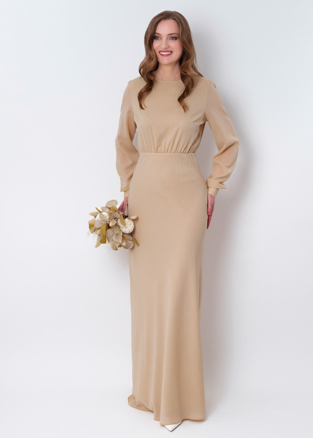 Champagne beige chiffon long dress