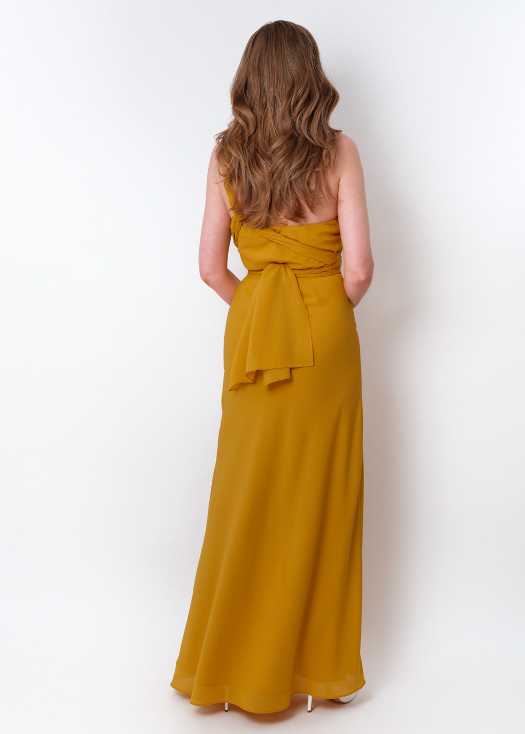 Gold chiffon infinity long dress
