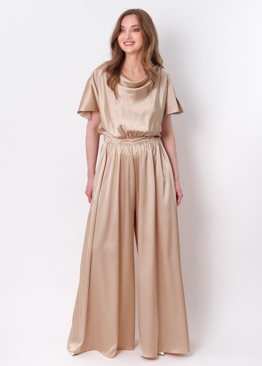 Champagne gold silk jumpsuit