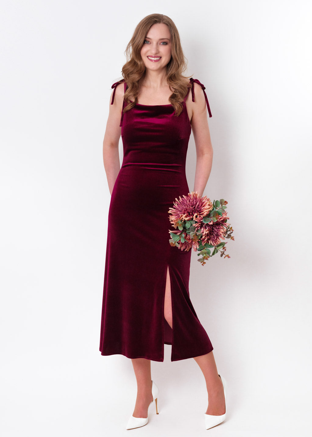 Plum burgundy slip slit velvet bodycon dress