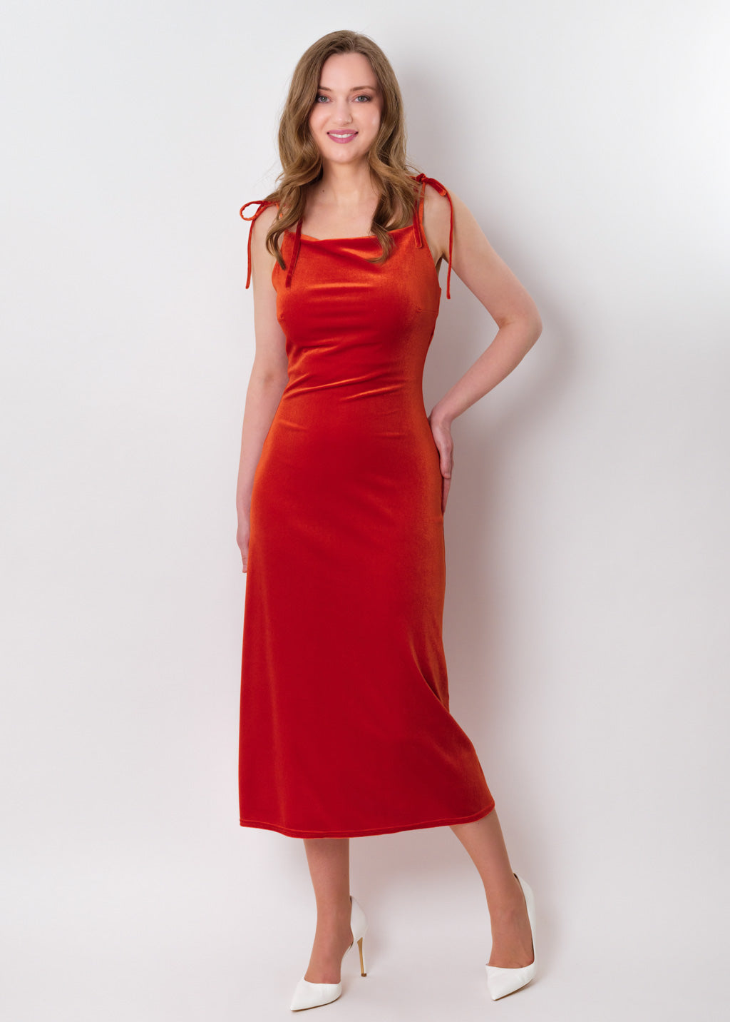 Rust orange slip velvet bodycon dress