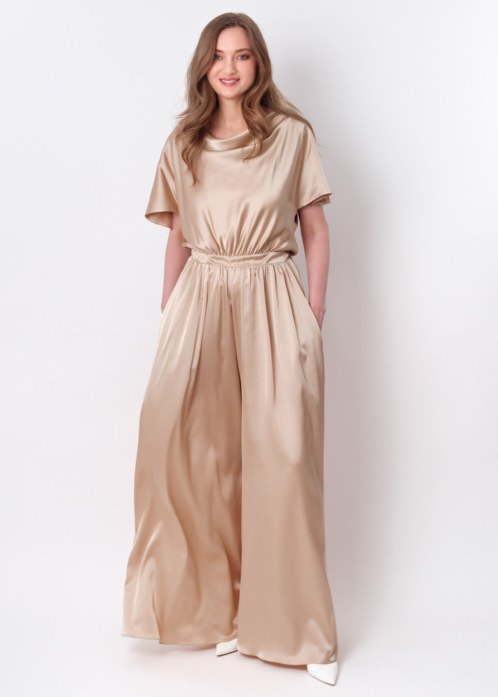 Champagne gold silk jumpsuit