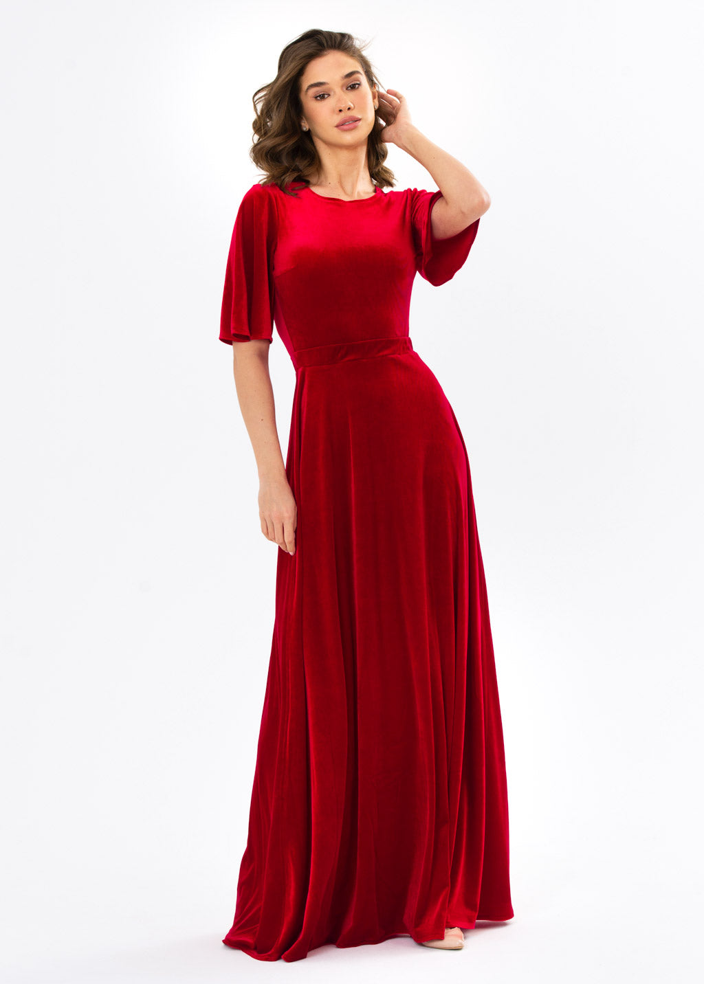 Red velvet long dress