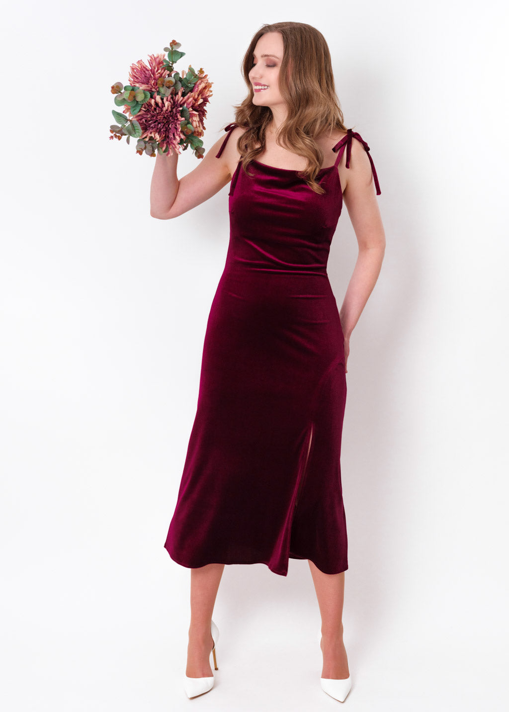Plum burgundy slip slit velvet bodycon dress