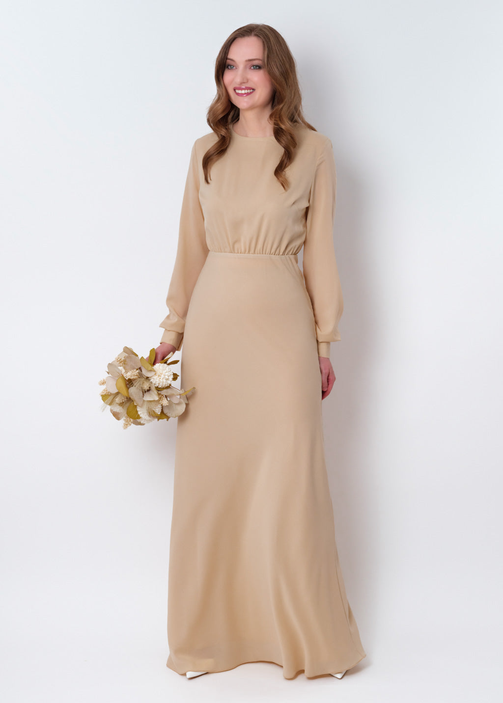 Champagne beige chiffon long dress