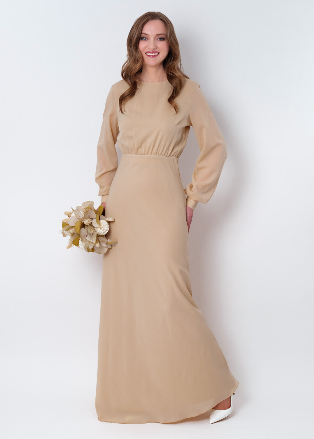 Champagne beige chiffon long dress