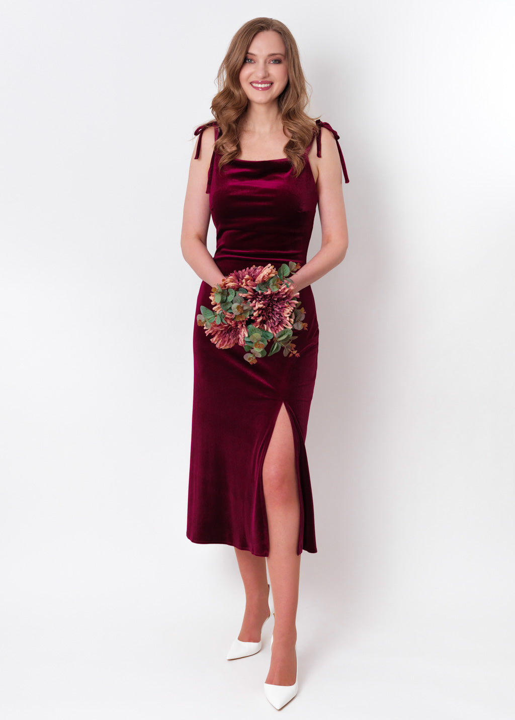 Plum burgundy slip slit velvet bodycon dress