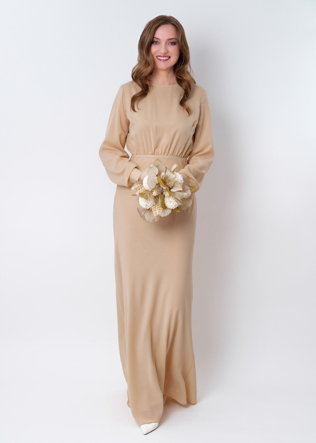 Champagne beige chiffon long dress