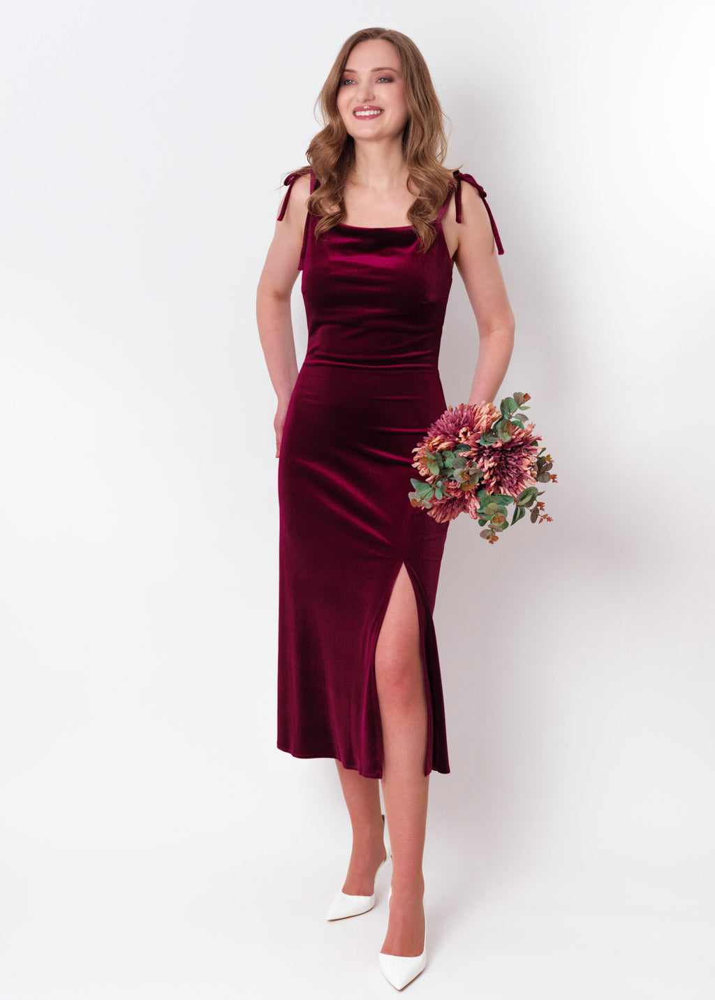 Plum burgundy slip slit velvet bodycon dress