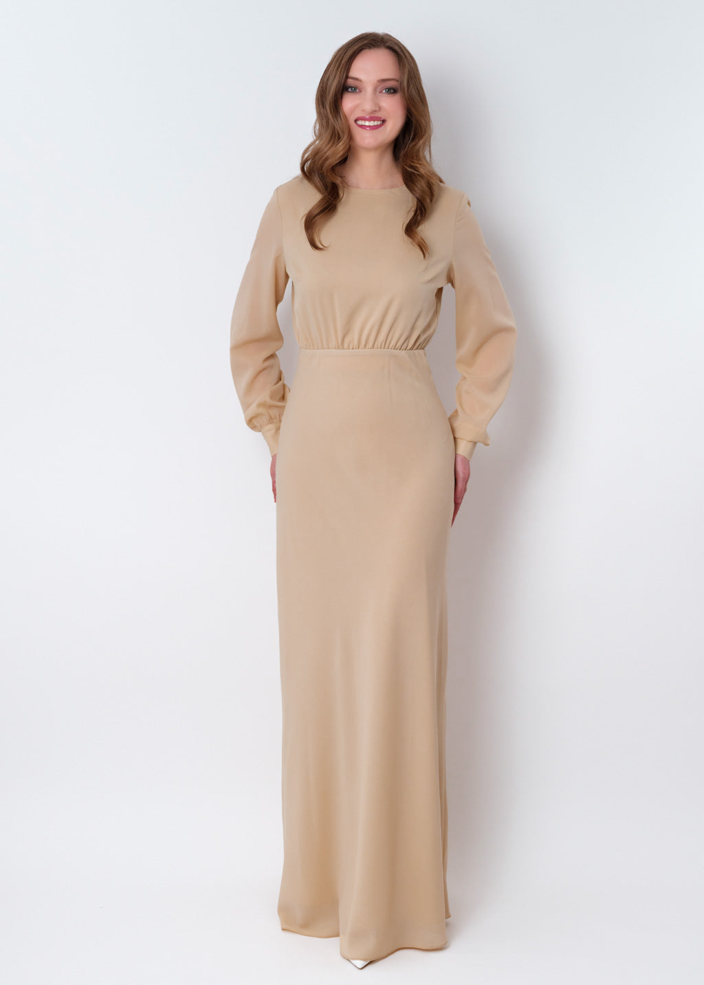 Champagne beige chiffon long dress