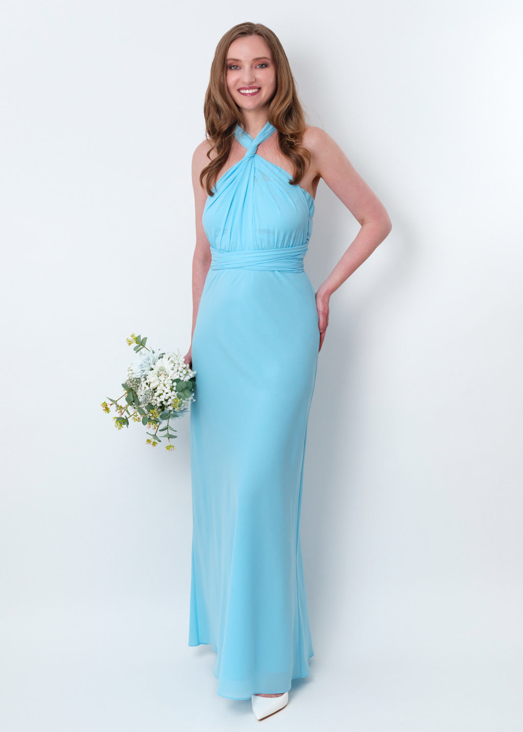 Sky blue chiffon infinity long dress
