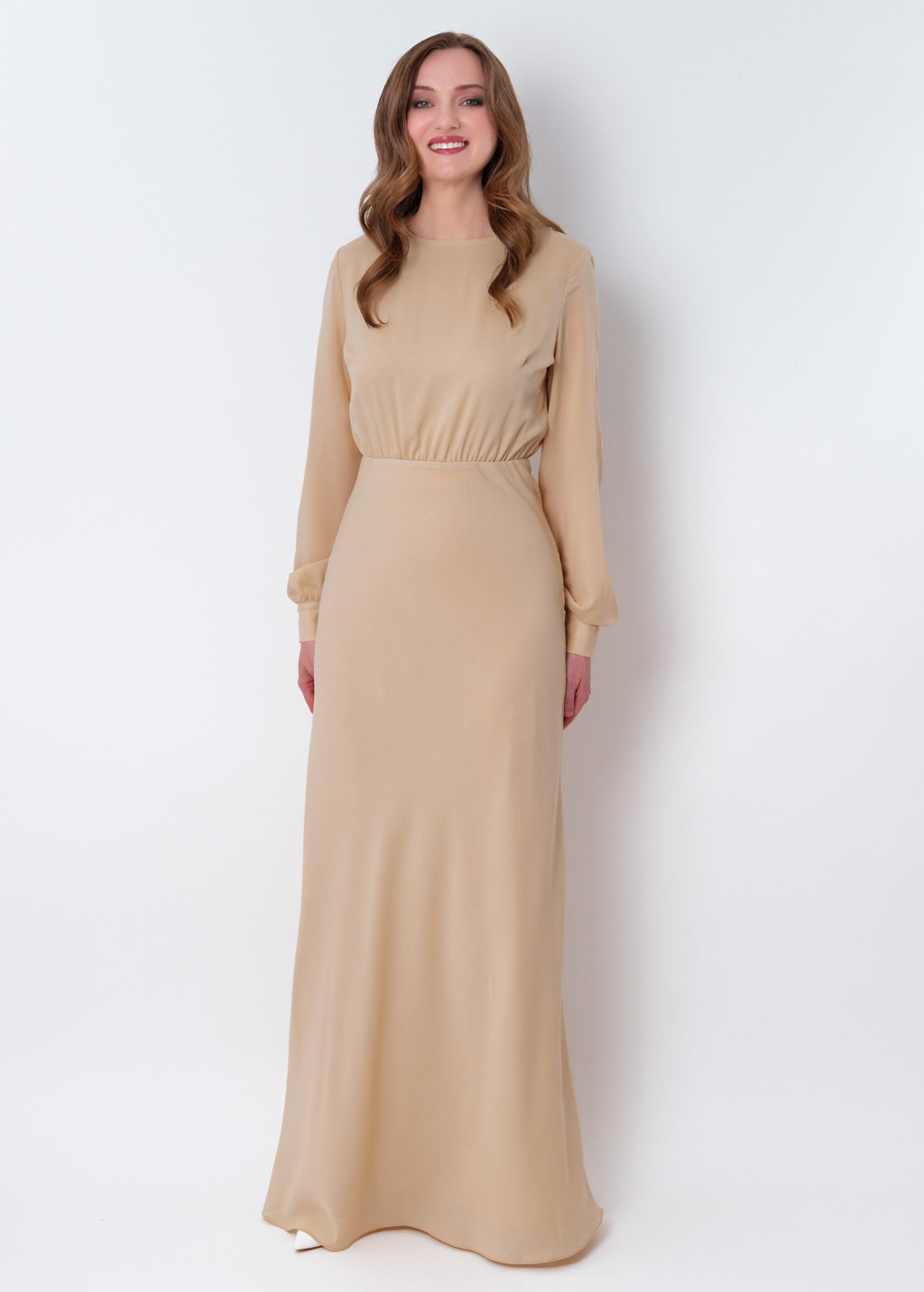 Champagne beige chiffon long dress