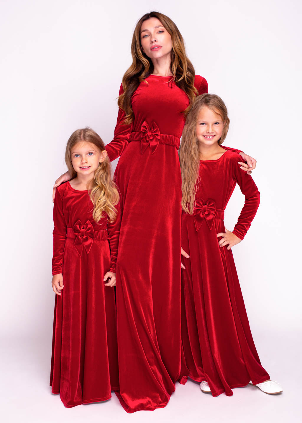 Mommy and me red long velvet adult dresses