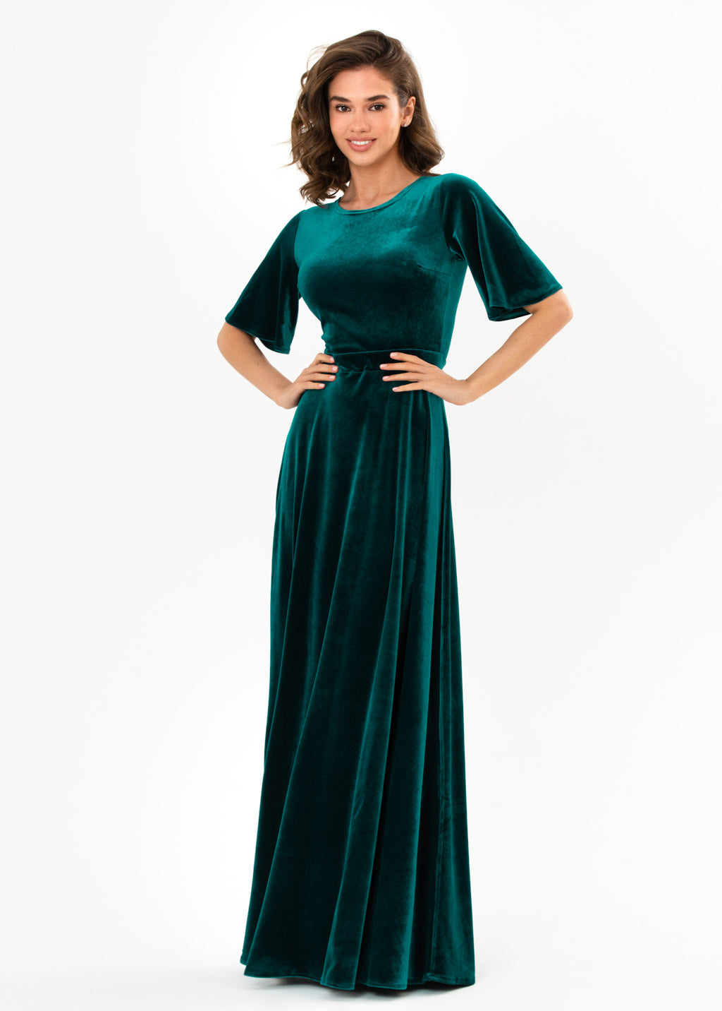 Teal green velvet long dress