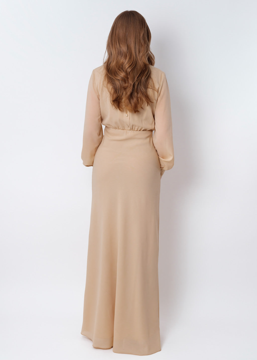 Champagne beige chiffon long dress