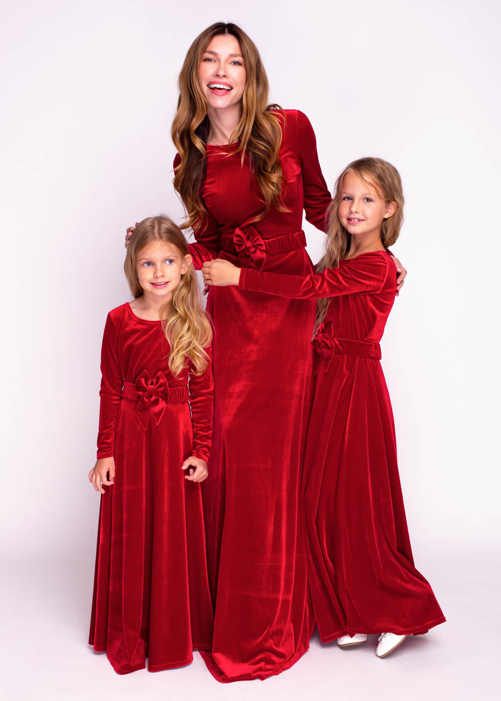 Mommy and me red long velvet adult dresses